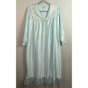 Vtg Stardust Blue Satin Ruffled Lace Collar Granny Nightgown Lg Tradwife Romanti